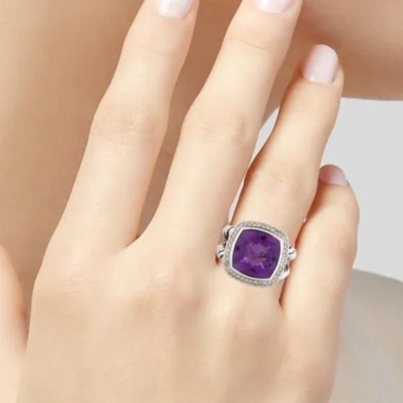 DAVID YURMAN DIAMOND & AMETHYST STERLING SILVER 925 ALBION COCKTAIL RING - Picture 5 of 7